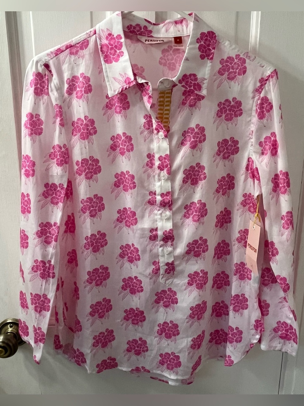 Persifor Sunna Verbena Popover Blouse Super Pink Floral Size M Made in USA NWT